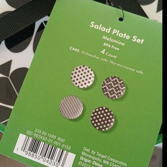 Kate Spade NY x Target 2025 Black and White Clover Appetizer Plate Set of 4 NEW - Picture 5 of 10